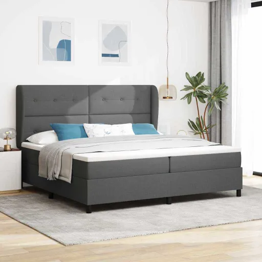 Cama Tipo Box Spring Con Colchón Gris Oscuro 200 x 200 cm Tela