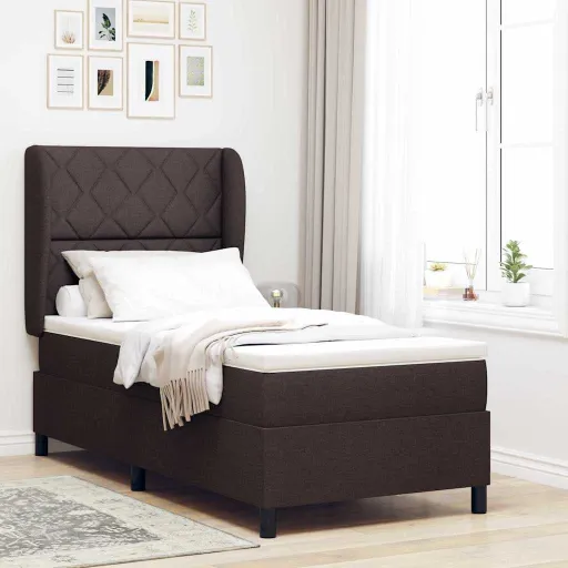 Cama Tipo Box Spring Con Colchón Marrón Oscuro 90 x 200 cm Tela