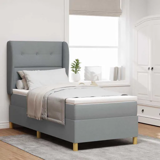 Cama Con Somier y Colchón Gris Oscuro 90x190 cm de Tela