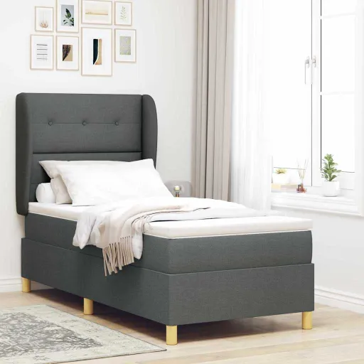 Cama Con Somier y Colchón Gris Oscuro 90x190 cm de Tela