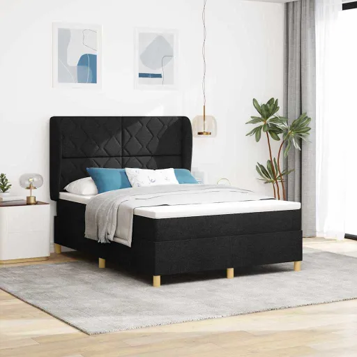 Cama Con Somier y Colchón Gris Oscuro 90x190 cm de Tela Negro