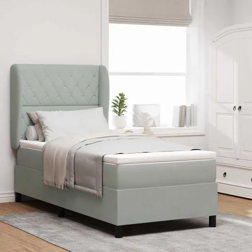 Cama Tipo Box Spring Gris Claro 190 x 90 cm Poliéster