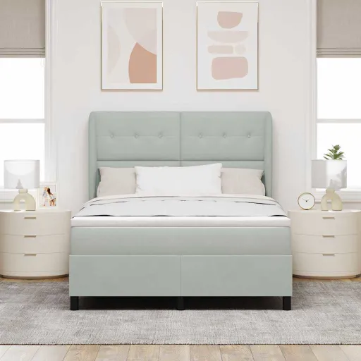 Cama Tipo Box Spring Gris Claro 200 x 160 cm Poliéster