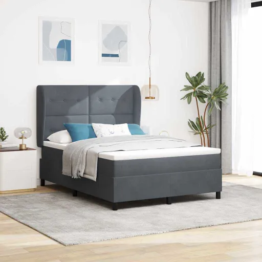 Cama Tipo Box Spring Gris Oscuro 200 x 160 cm Poliéster