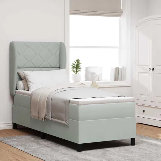 Cama Tipo Box Spring Gris Claro 200 x 80 cm Poliéster