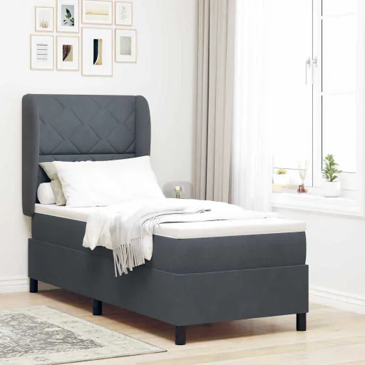 Cama Tipo Box Spring Gris Oscuro 200 x 80 cm Poliéster