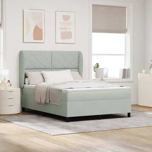 Cama Tipo Box Spring Gris Claro 200 x 160 cm Poliéster