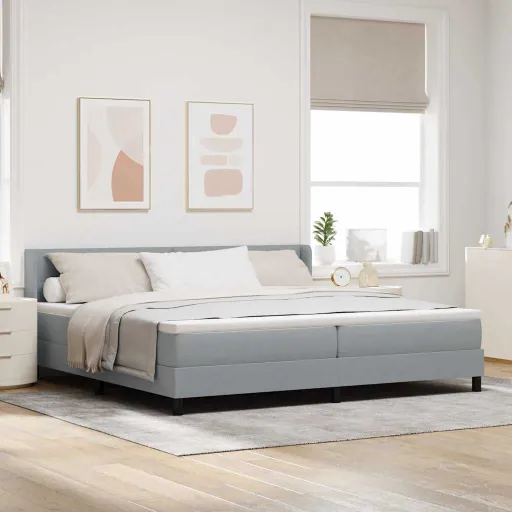 Cama Box Spring Con Colchón Con Colchón Gris Claro 200 x 200 cm