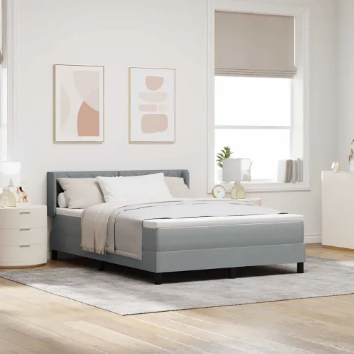 Cama Box Spring Con Colchón Con Colchón Gris Claro 140 x 190 cm