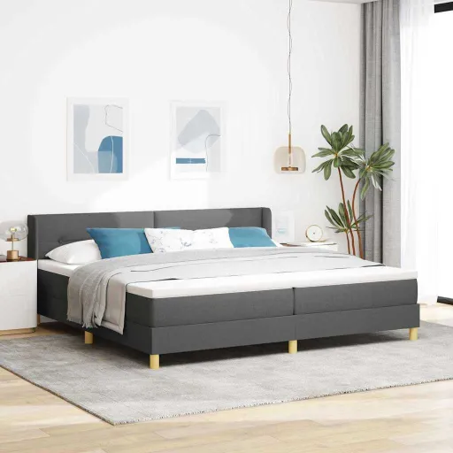Cama Con Somier Con Colchón Gris Oscuro 200 x 200 cm Tela