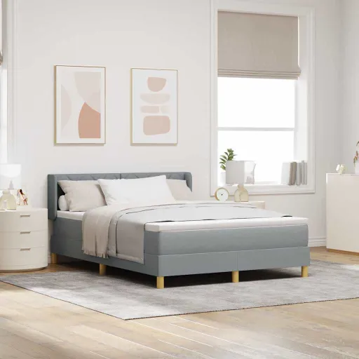 Cama Tipo Box Spring Gris Claro 190 x 140 cm Poliéster