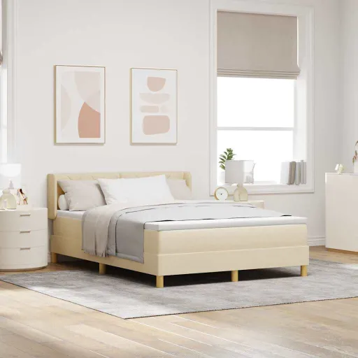 Cama Con Somier Con Colchón Crema 140 x 190 cm Tela