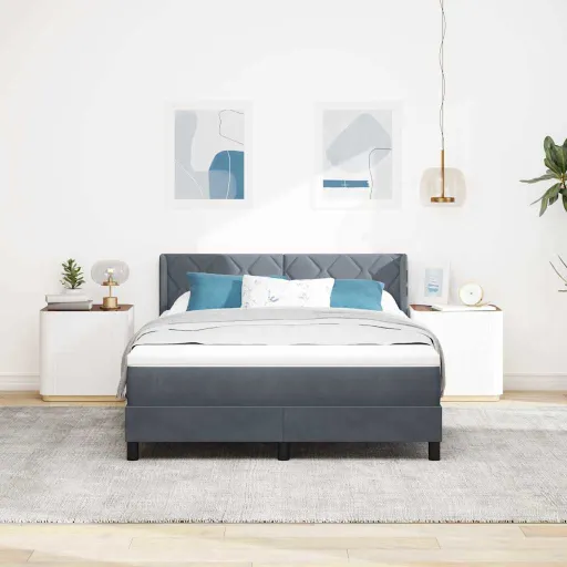 Cama Tipo Box Spring Gris Oscuro 200 x 160 cm Poliéster