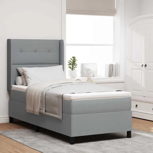 Cama Tipo Box Spring Con Colchón Gris Claro 100 x 200 cm Tela