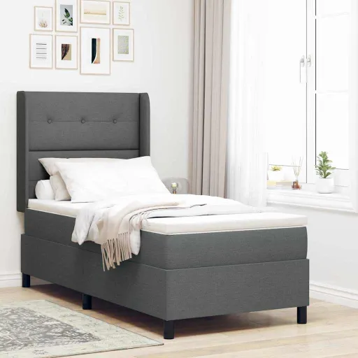 Cama Tipo Box Spring Con Colchón Gris Oscuro 100 x 200 cm Tela