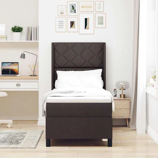 Cama Tipo Box Spring Con Colchón Marrón Oscuro 90 x 190 cm Tela