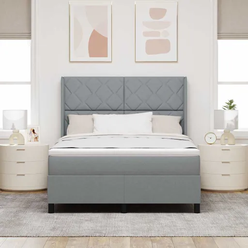 Cama Tipo Box Spring Con Colchón Gris Claro 140 x 190 cm Tela