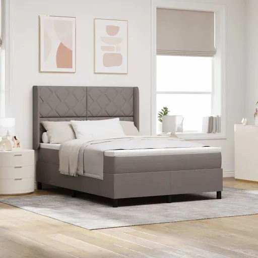 Cama Tipo Box Spring Con Colchón Taupé 140 x 190 cm Tela