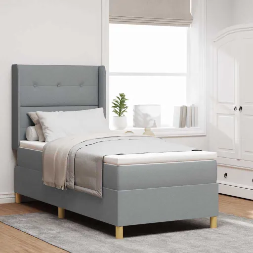 Cama Tipo Box Spring Con Colchón Gris Claro 100 x 200 cm Tela