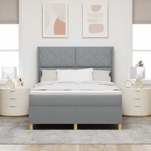 Cama Tipo Box Spring Con Colchón Gris Claro 140 x 190 cm Tela