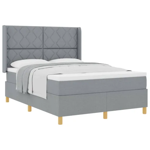 Cama Tipo Box Spring Con Colchón Gris Claro 140 x 200 cm Tela