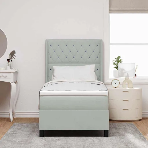 Cama Tipo Box Spring Gris Claro 90 x 200 cm Terciopelo