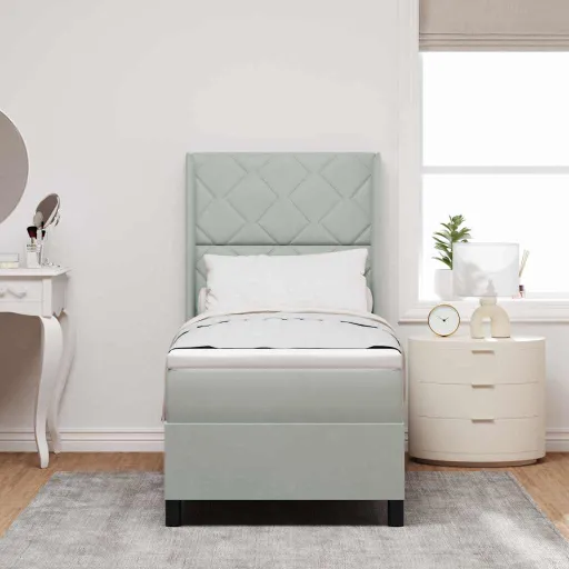 Cama Tipo Box Spring Gris Claro 80 x 200 cm Terciopelo
