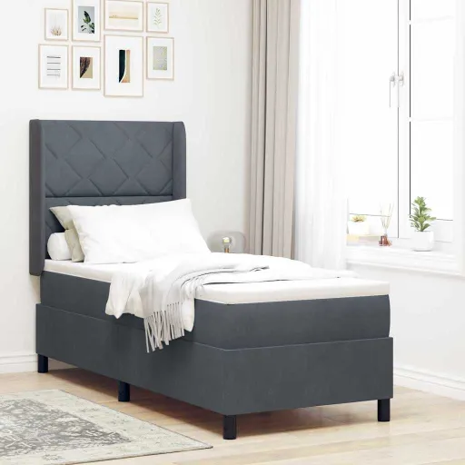 Cama Tipo Box Spring Gris Oscuro 80 x 200 cm Terciopelo