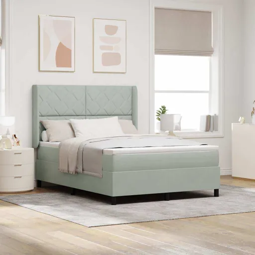 Cama Tipo Box Spring Gris Claro 160 x 200 cm Terciopelo