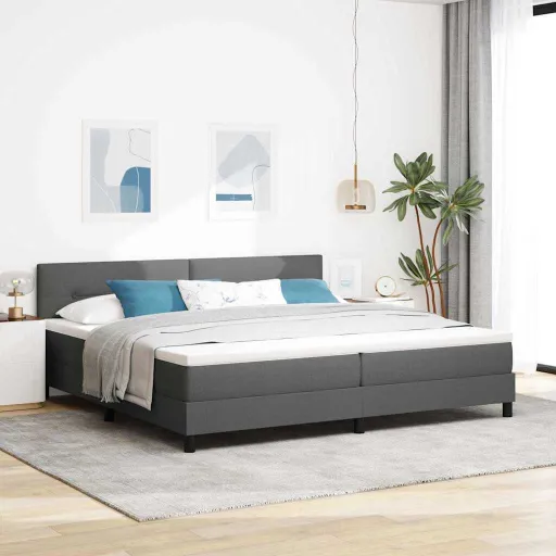 Cama Tipo Box Spring Con Colchón Gris Oscuro 200 x 200 cm Tela