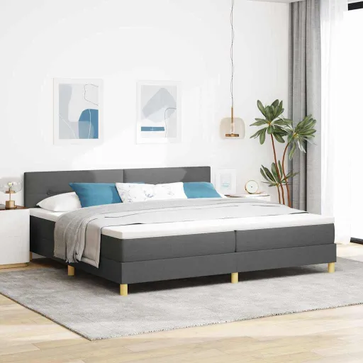 Cama Box Spring LED Con Colchón Gris Oscuro 200 x 200 cm Tela