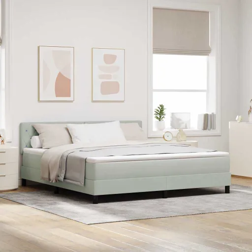 Cama Box Spring LED Gris Claro 180 x 200 cm Terciopelo