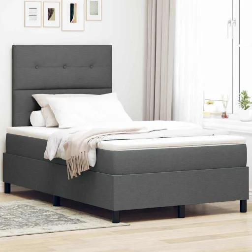 Cama Tipo Box Spring Con Colchón Gris Oscuro 120 x 190 cm Tela