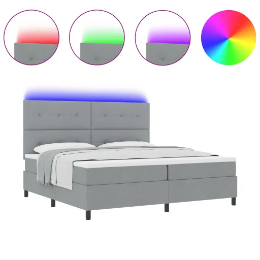 Cama Tipo Box Spring Con Colchón Gris Claro 200 x 200 cm Tela
