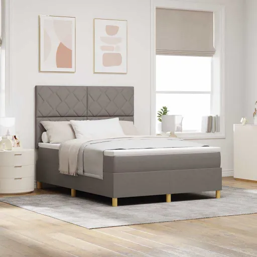 Cama Box Spring LED Con Colchón Taupé 140 x 200 cm Tela