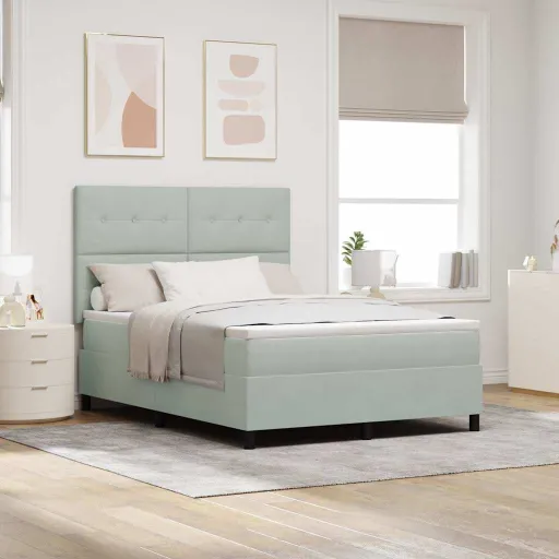 Cama Tipo Box Spring Gris Claro 160 x 200 cm Terciopelo