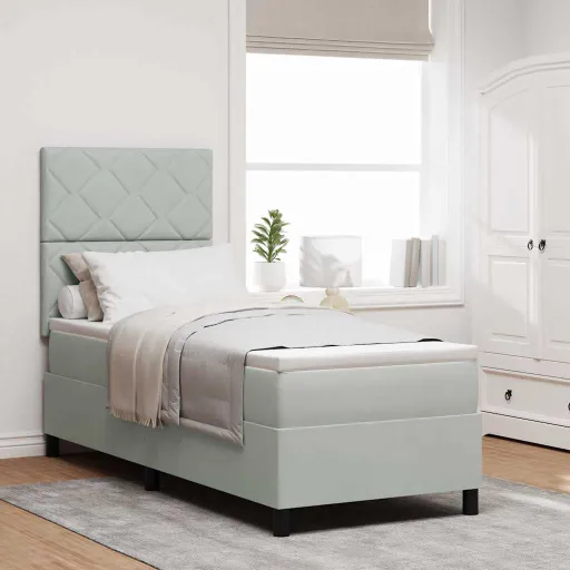Cama Box Spring LED Con Colchón Gris Claro 80 x 200 cm Tela