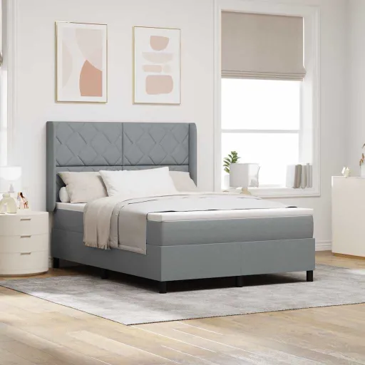 Cama Box Spring LED Con Colchón Gris Claro 140 x 190 cm Tela