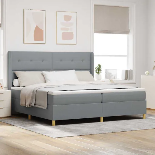 Cama Tipo Box Spring Con Colchón Gris Claro 140 x 200 cm Tela