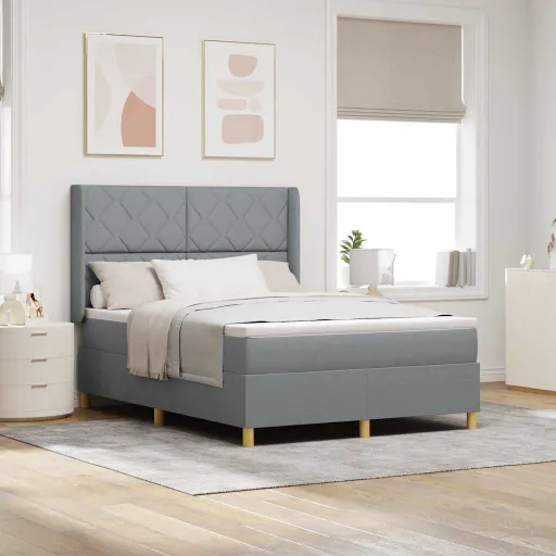Cama Tipo Box Spring Con Colchón Gris Claro 140 x 190 cm Tela