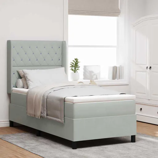 Cama Tipo Box Spring Gris Claro 90 x 200 cm Terciopelo