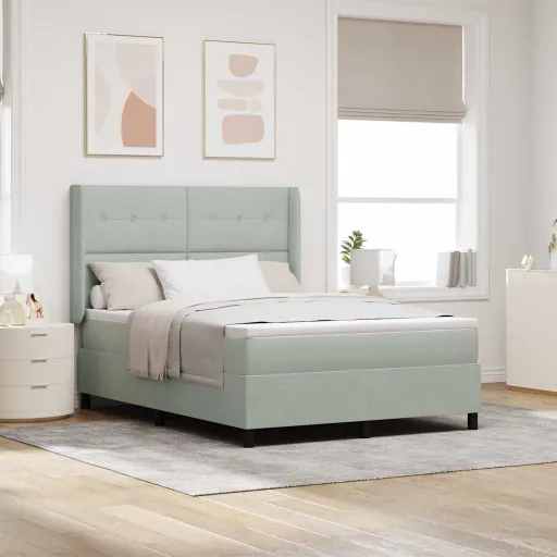 Cama Tipo Box Spring Gris Claro 160 x 200 cm Terciopelo
