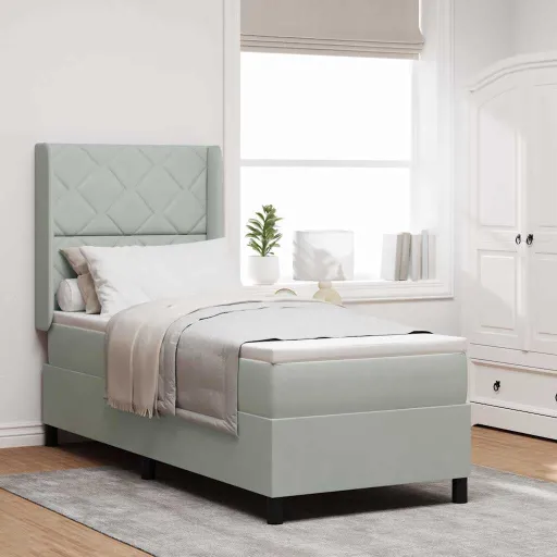 Cama Tipo Box Spring Gris Claro 80 x 200 cm Terciopelo