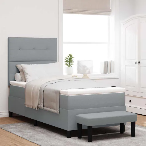 Cama Tipo Box Spring Con Colchón Gris Claro 100 x 200 cm Tela