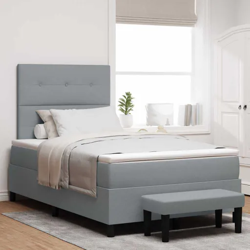 Cama Tipo Box Spring Con Colchón Gris Claro 120 x 200 cm Tela