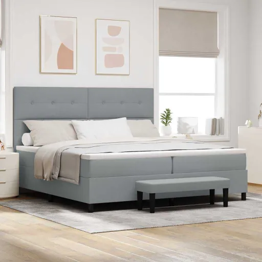 Cama Tipo Box Spring Con Colchón Gris Claro 200 x 200 cm Tela