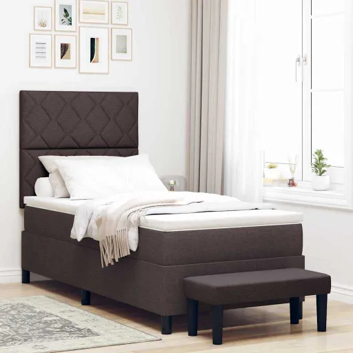 Cama Tipo Box Spring Con Colchón Marrón Oscuro 90 x 200 cm Tela