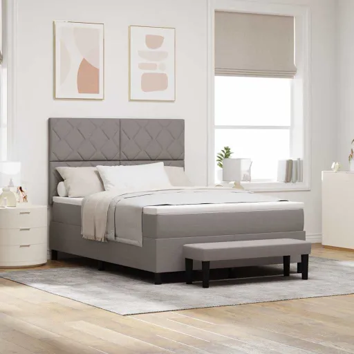 Cama Tipo Box Spring Con Colchón Taupé 140 x 190 cm Tela