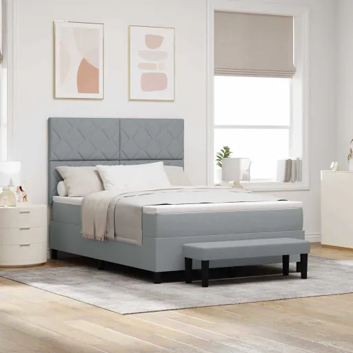 Cama Tipo Box Spring Con Colchón Gris Claro 140 x 200 cm Tela