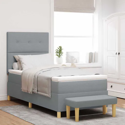 Cama Tipo Box Spring Con Colchón Gris Claro 100 x 200 cm Tela